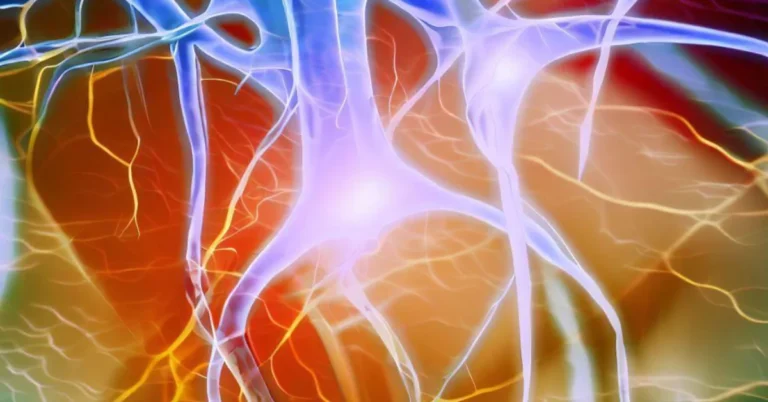Illustration of nerve fibers firing with electrical impulses