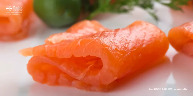 Raw salmon fillet slices on a plate