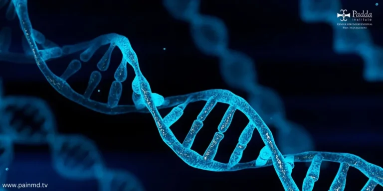 Illustration of a blue DNA double helix