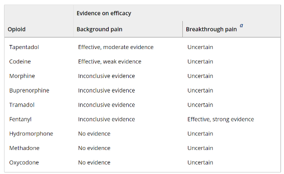 Summary of evidence on the efficacy of opioid analgesics compared with placebo.