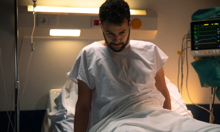 Man sitting up in a hospital bed
