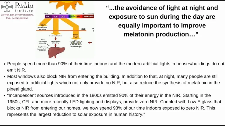 Presentation slide on light exposure at night and its effect on melatonin production
