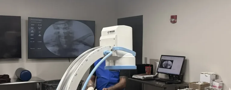C-arm fluoroscopy imaging during an interventional pain procedure at Padda Institute, St. Louis