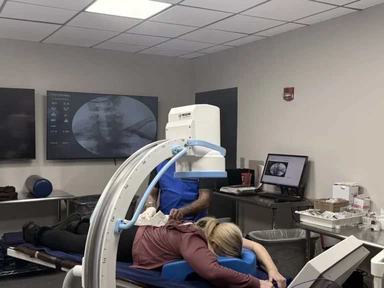 C-arm fluoroscopy imaging during an interventional pain procedure at Padda Institute