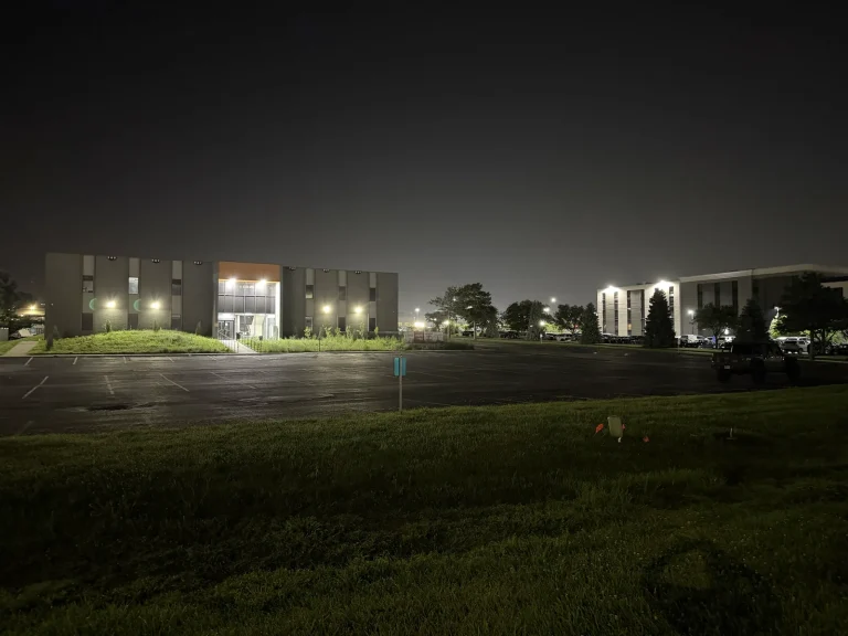 Exterior of the Padda Institute clinic at 4477 Woodson Rd, St. Louis, Missouri, at night