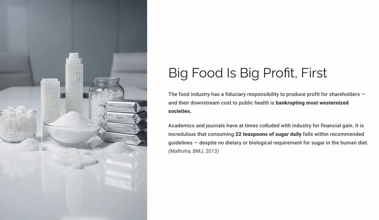 Slide on the food industry's fiduciary duty to shareholders and the downstream public health cost