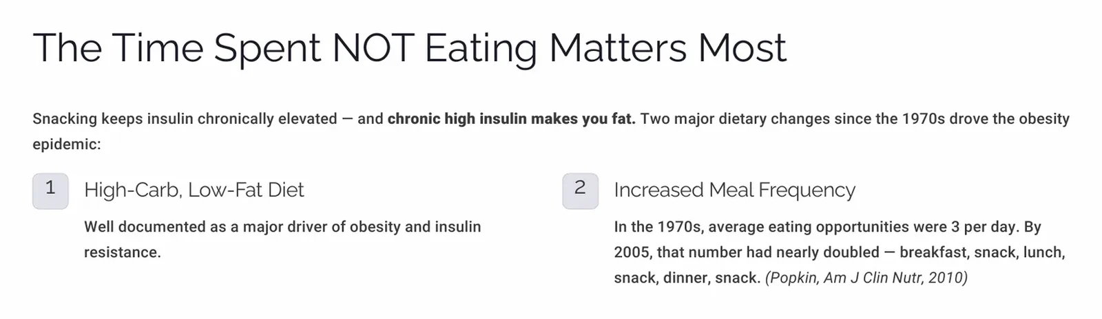 Slide showing eating occasions rising from about three per day in the 1970s to nearly six by 2005