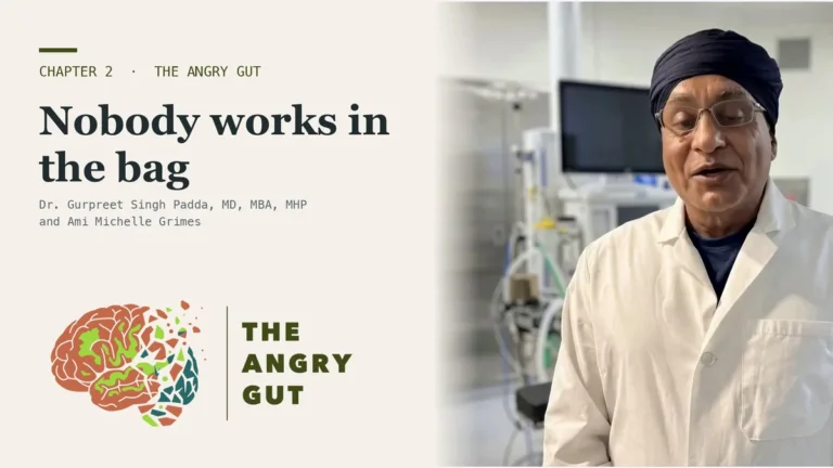 Title card for Two-Thirds of Your Pill Is Not the Drug, The Angry Gut Chapter 2, showing Dr. Padda