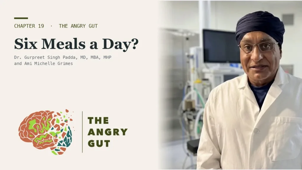Title card for Six Meals a Day Is a Business Model showing Dr. Padda beside the chapter title text