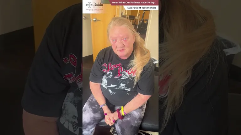 Patient testimonial video still, Padda Institute pain patient testimonials