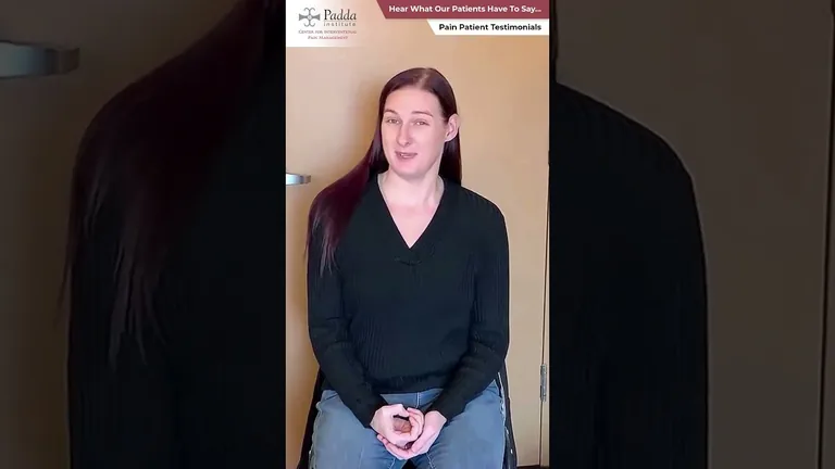 Patient testimonial video still, Padda Institute pain patient testimonials