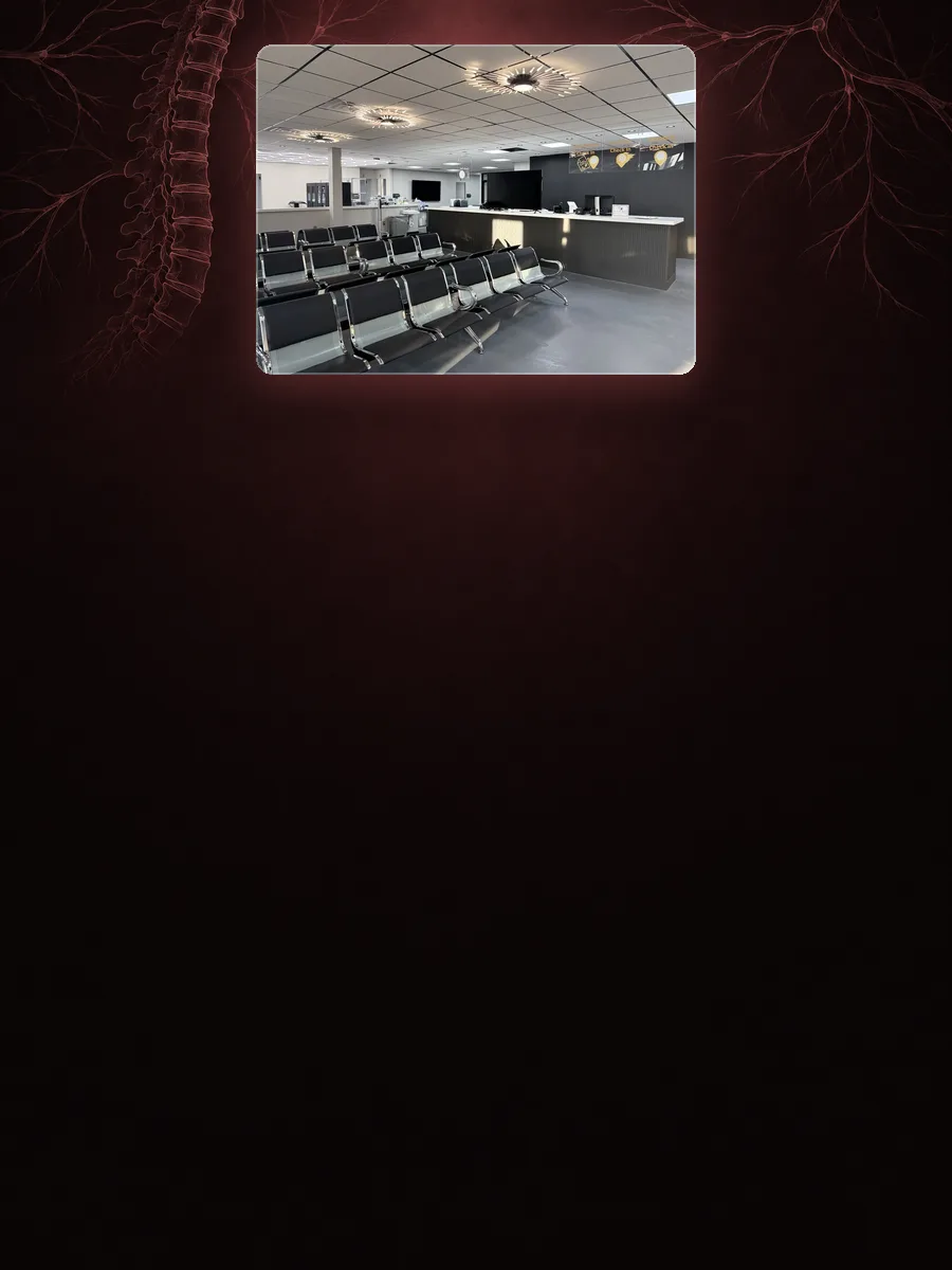 The waiting room and check-in desk at Padda Institute, 4477 Woodson Road, St. Louis.