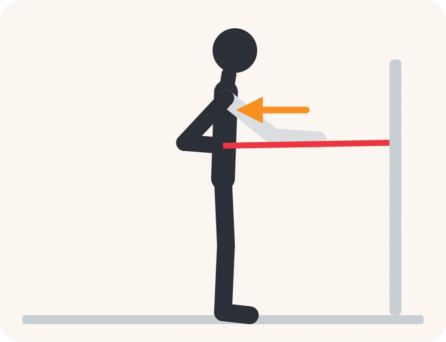 Line drawing of the band row exercise: a light figure in the starting position, a dark figure in the end position and an orange arrow showing the direction of movement