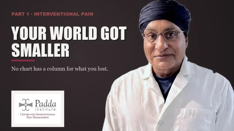 Title card on how chronic pain shrinks daily life, featuring Dr. Gurpreet Singh Padda