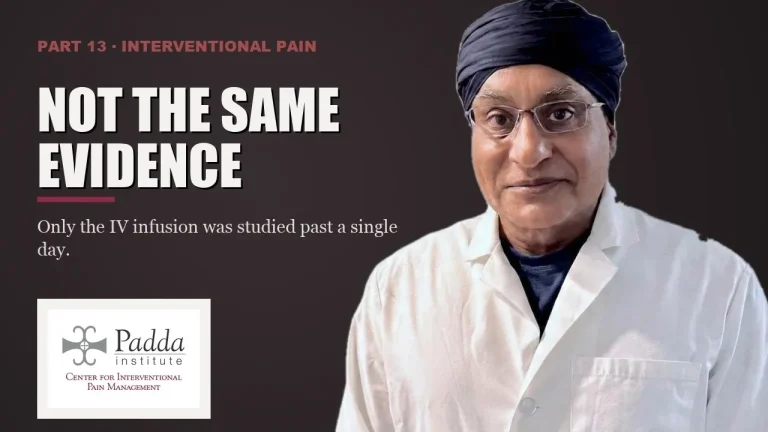 Interventional pain series title card featuring Dr. Gurpreet Singh Padda in a lab coat — evidence differences between ketamine routes